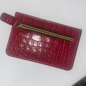 Faux Red Alligator Skin Card Holder